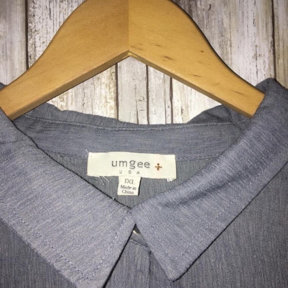 Umgee Dusty Blue Ruffle Open Sleeve Button Down - Picture 5 of 5